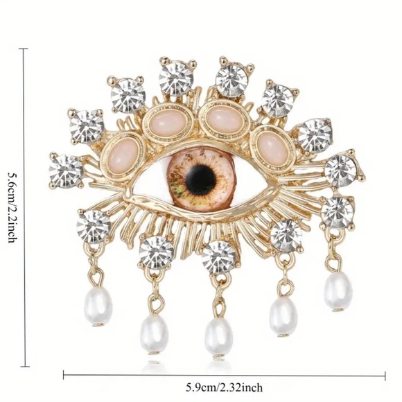NEW Gothic Devil’s Eye Brooch. Protection Gaze & Lucky Pearl Chain Accessory - Picture 4 of 4
